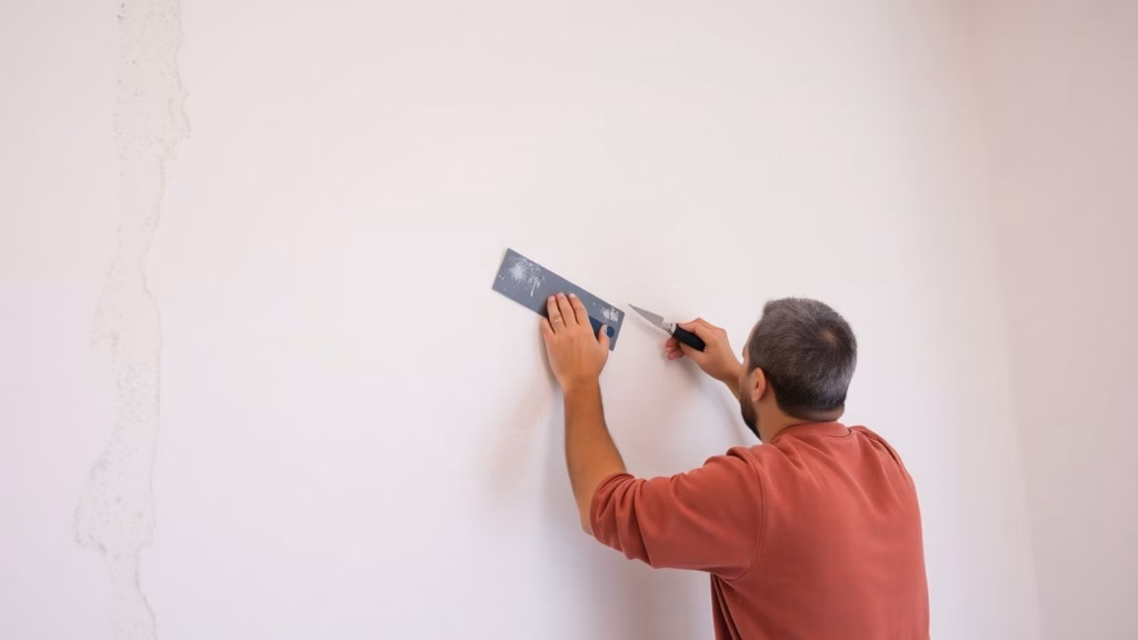 Plasterer smoothing a wall in Exeter.