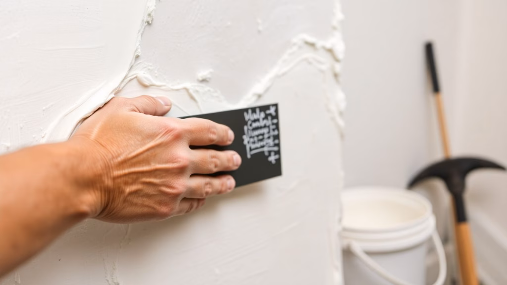 Plasterer smoothing wet plaster on a wall.