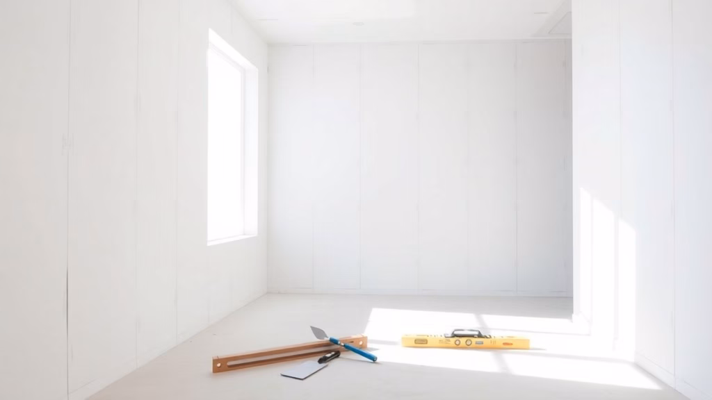 Homeowner drylining a wall with tools.